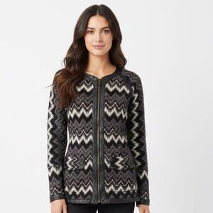 Mike Gonzalez Longline Layne Chevron Knit Jacket with Leather Trim Size Small
